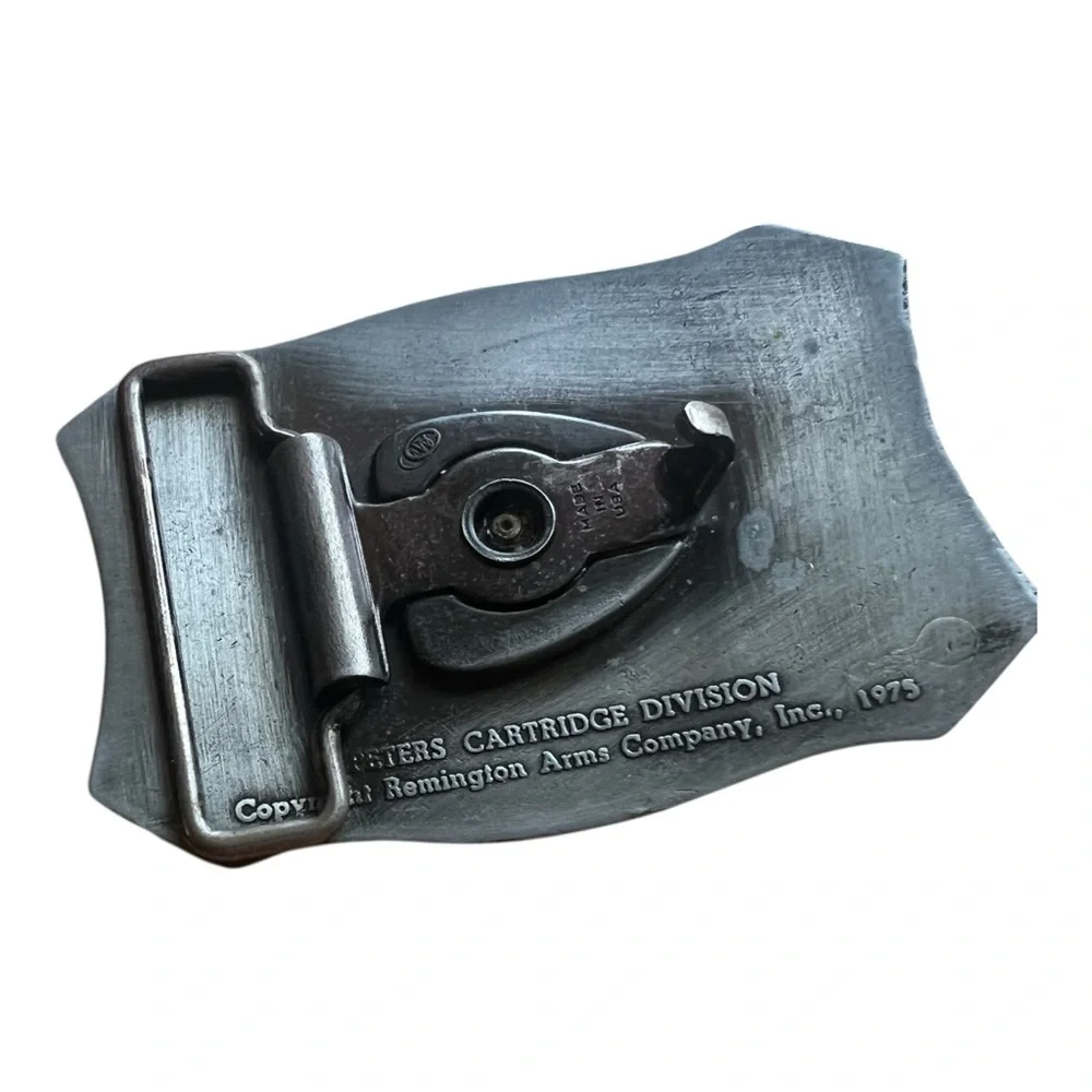 VTG. Peters Ammunition Remington Pewter Belt Buckle with flying duck.